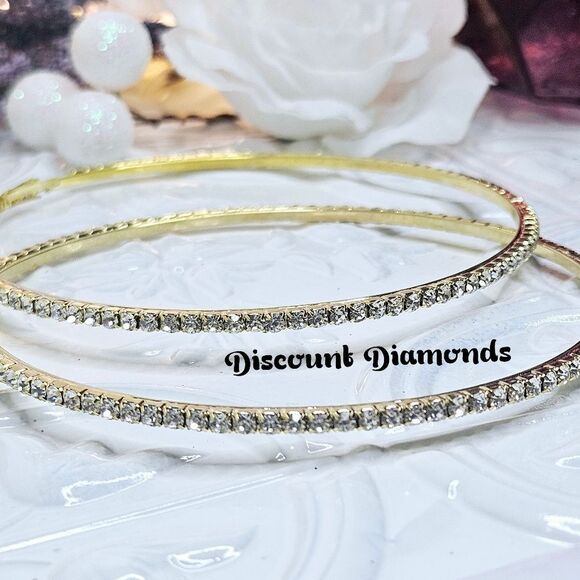 White Baguette Diamond 14K Gold Hoop Earrings 925 Silver - Picture 14 of 14